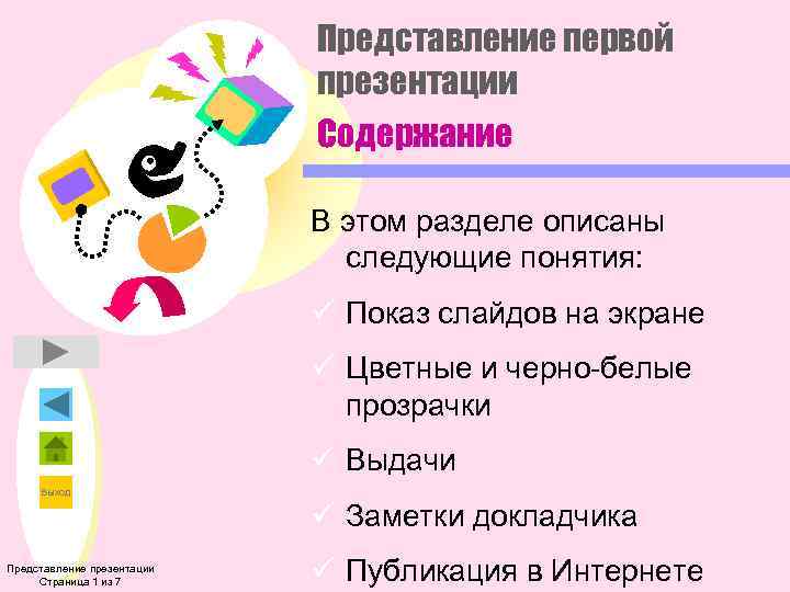 Представление первой презентации Содержание В этом разделе описаны следующие понятия: ü Показ слайдов на