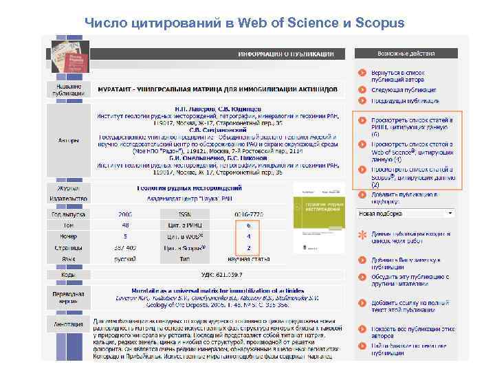 Число цитирований в Web of Science и Scopus 