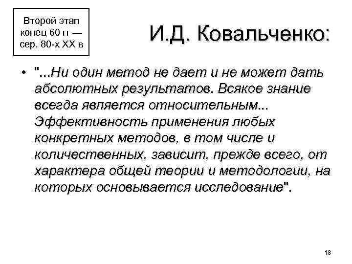 Второй этап конец 60 гг — сер. 80 -х ХХ в И. Д. Ковальченко: