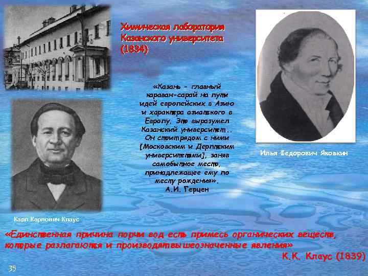 Химическая лаборатория Казанского университета (1834) «Казань - главный караван-сарай на пути идей европейских в