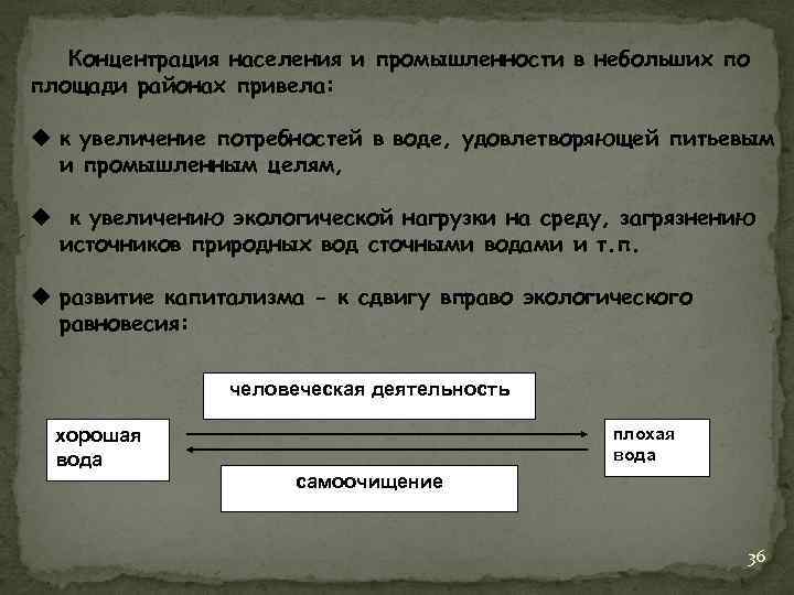 Концентрация населения и промышленности в небольших по площади районах привела: u к увеличение потребностей