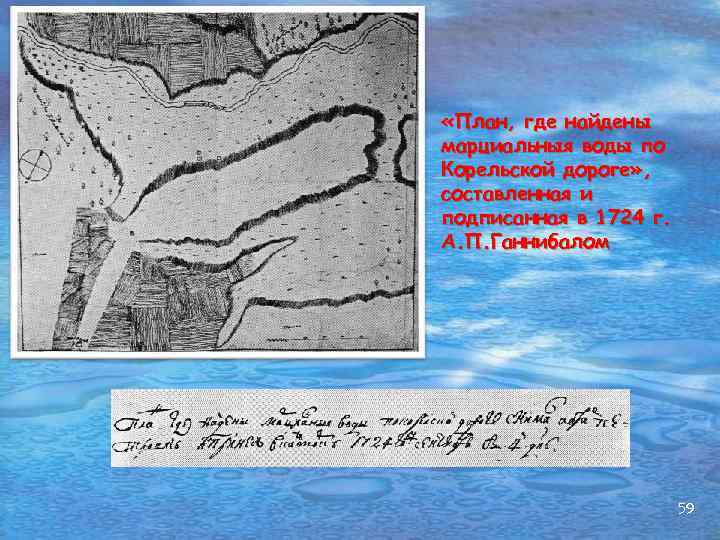  «План, где найдены марциальныя воды по Корельской дороге» , составленная и подписанная в