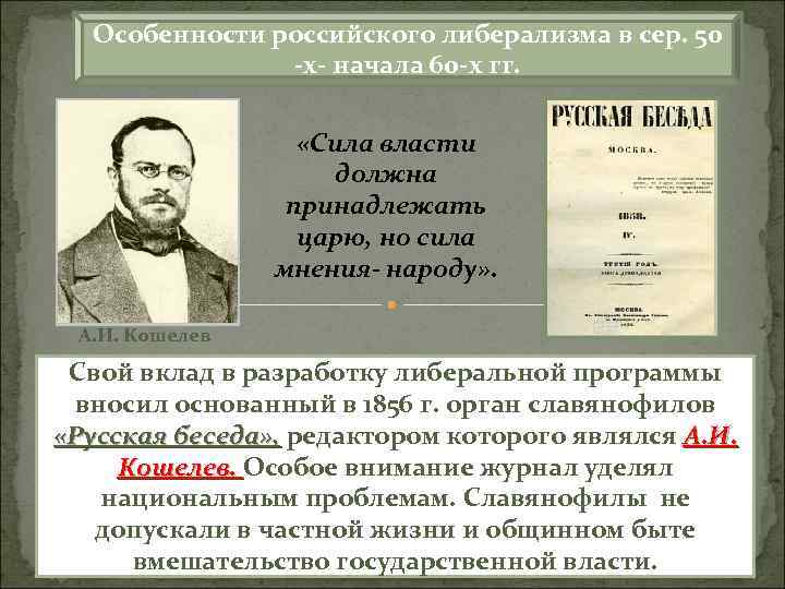 Особенности российского либерализма в сер. 50 х начала 60 х гг. «Сила власти должна