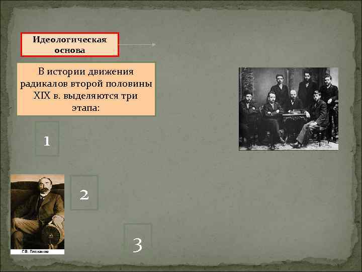 Идеологическая основа В истории движения радикалов второй половины XIX в. выделяются три этапа: 1