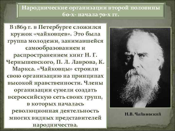 Народнические организации второй половины 60 х начала 70 х гг. В 1869 г. в