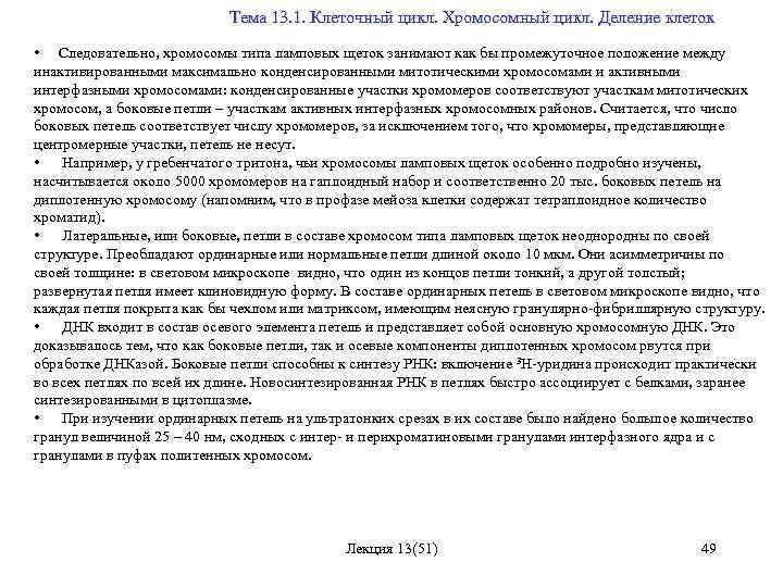  Тема 13. 1. Клеточный цикл. Хромосомный цикл. Деление клеток • Следовательно, хромосомы типа