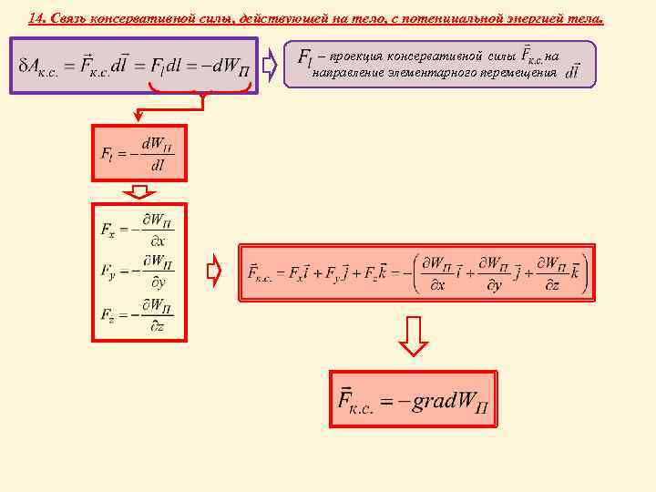 Связь 14. Связь потенциальной энергии и работы консервативной силы.. Связь между консервативной и потенциальной энергией. Связь между консервативной силой и потенциальной энергией. Элементарная работа консервативной силы.