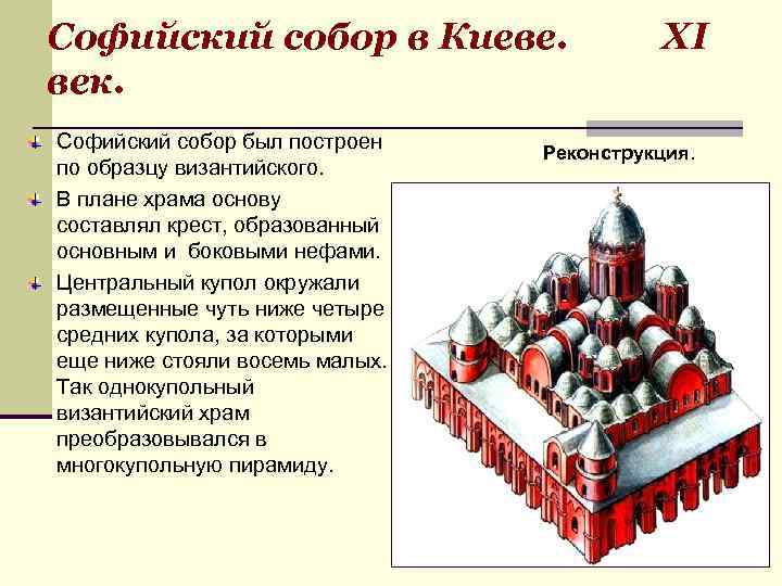 Софийский собор в Киеве. век. Софийский собор был построен по образцу византийского. В плане