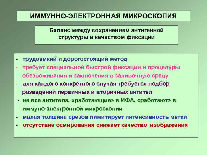 ИММУННО-ЭЛЕКТРОННАЯ МИКРОСКОПИЯ Баланс между сохранением антигенной структуры и качеством фиксации - трудоемкий и дорогостоящий