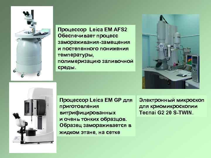Процессор Leica EM AFS 2 Обеспечивает процесс замораживания-замещения и постепенного понижения температуры, полимеризацию заливочной