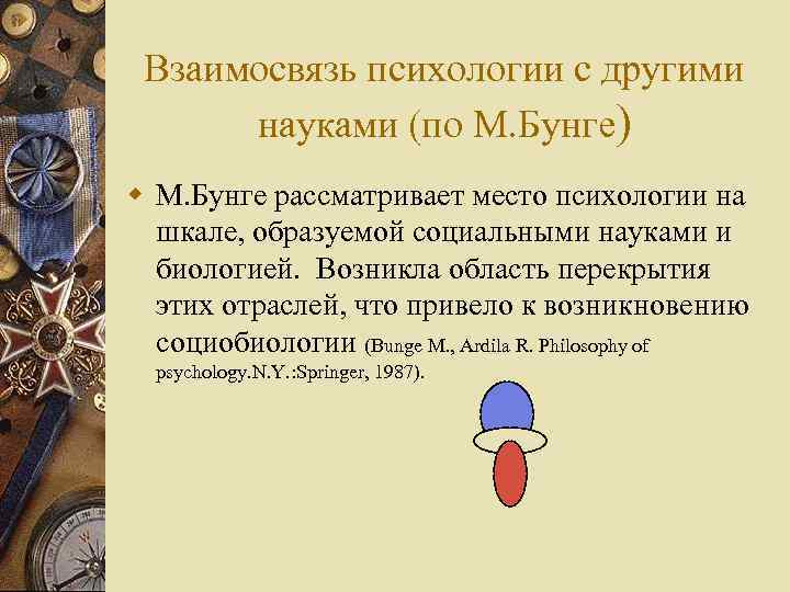 Взаимосвязь психологии с другими науками (по М. Бунге) w М. Бунге рассматривает место психологии