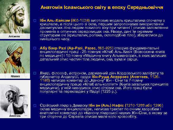 Анатомія Ісламського світу в епоху Середньовіччя o Ібн Аль-Хайсам (965 -1039) виготовив модель кришталика