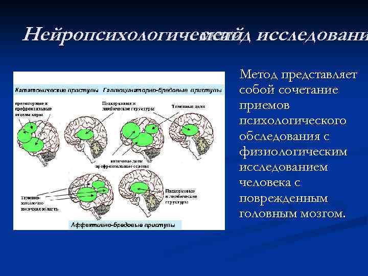 Нейропсихологический исследовани метод Метод представляет собой сочетание приемов психологического обследования с физиологическим исследованием человека