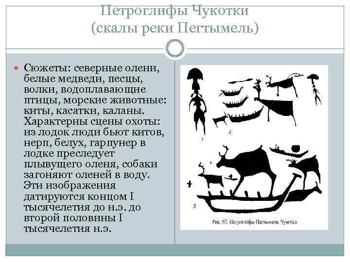 Петроглифы Чукотки (скалы реки Пегтымель) Сюжеты: северные олени, белые медведи, песцы, волки, водоплавающие птицы,
