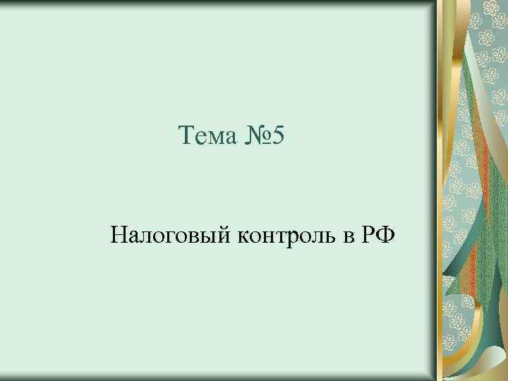 Тема № 5 Налоговый контроль в РФ 