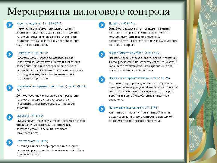 Мероприятия налогового контроля 