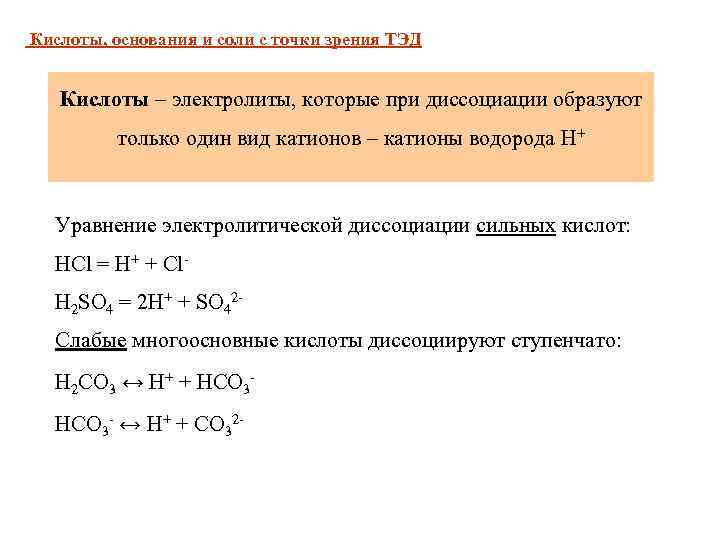 Соли с точки зрения электролитической диссоциации