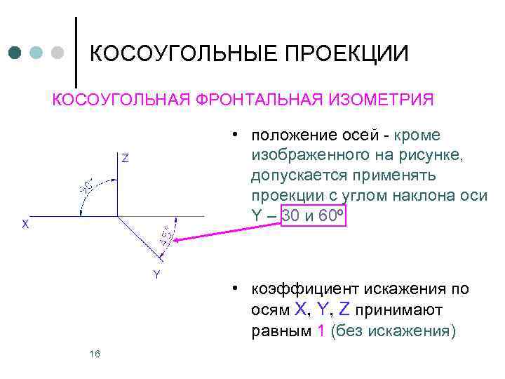 Положение осей в косоугольной горизонтальной изометрии изображено на рисунке