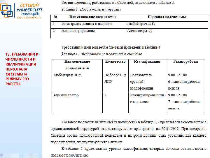 ТЗ. ТРЕБОВАНИЯ К ЧИСЛЕННОСТИ И КВАЛИФИКАЦИИ ПЕРСОНАЛА СИСТЕМЫ И РЕЖИМУ ЕГО РАБОТЫ 
