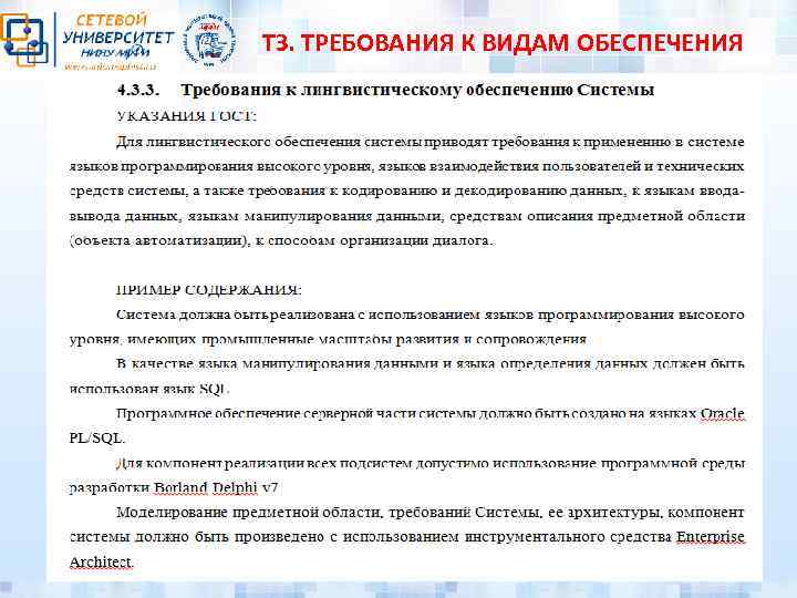 ТЗ. ТРЕБОВАНИЯ К ВИДАМ ОБЕСПЕЧЕНИЯ 