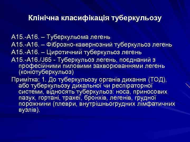 Клінічна класифікація туберкульозу А 15. -А 16. – Туберкульома легень А 15. -А 16.