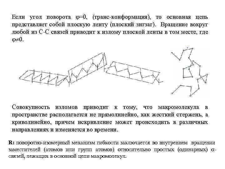 Если угол поворота =0, (транс-конформация), то основная цепь представляет собой плоскую ленту (плоский зигзаг).
