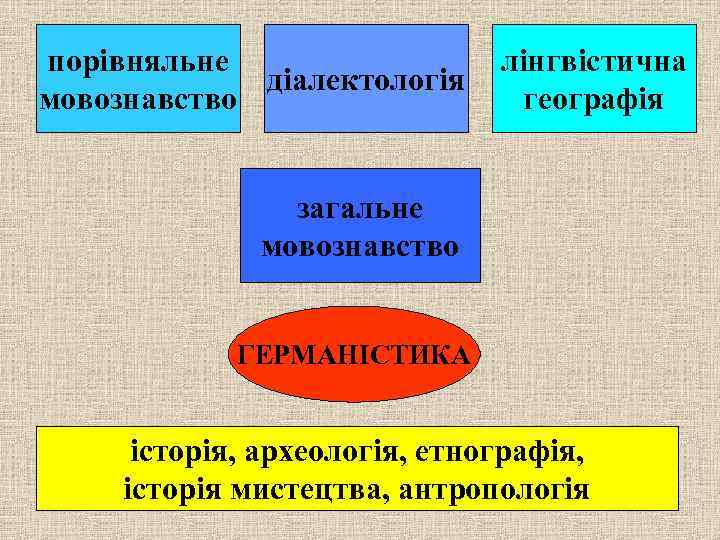 порівняльне діалектологія мовознавство лінгвістична географія загальне мовознавство ГЕРМАНІСТИКА історія, археологія, етнографія, історія мистецтва, антропологія
