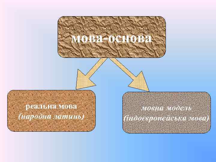 мова-основа реальна мова (народна латинь) мовна модель (індоєвропейська мова) 
