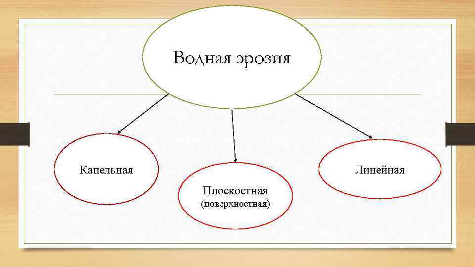 Водная эрозия Линейная Капельная Плоскостная (поверхностная) 