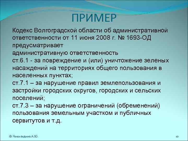 ПРИМЕР Кодекс Волгоградской области об административной ответственности от 11 июня 2008 г. № 1693