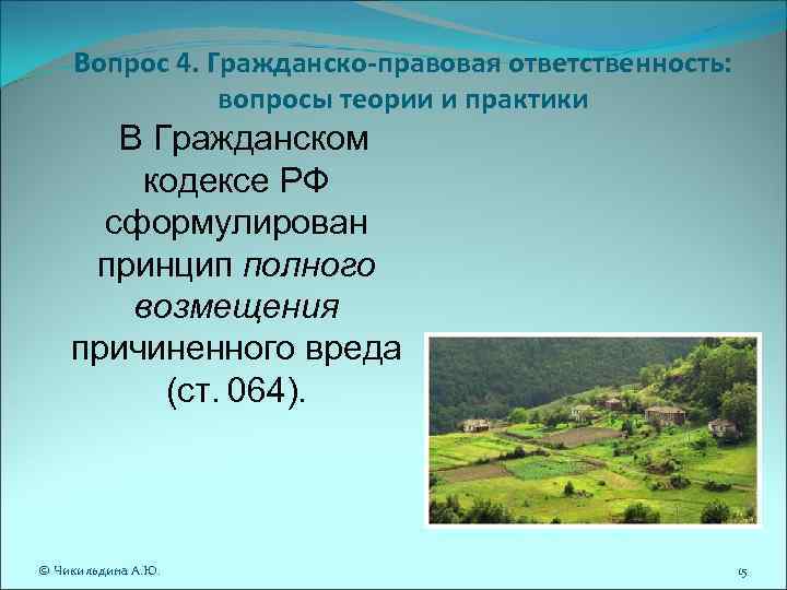 Вопрос 4. Гражданско-правовая ответственность: вопросы теории и практики В Гражданском кодексе РФ сформулирован принцип