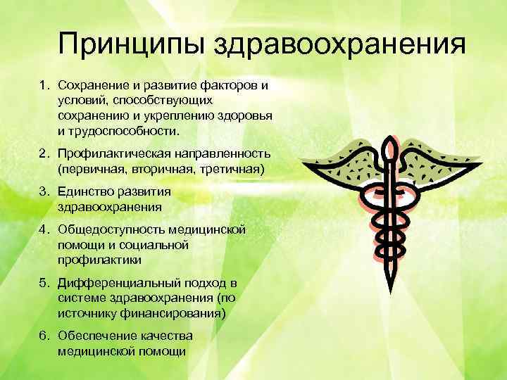 Принципы здравоохранения В 1. Сохранение и развитие факторов и условий, способствующих сохранению и укреплению