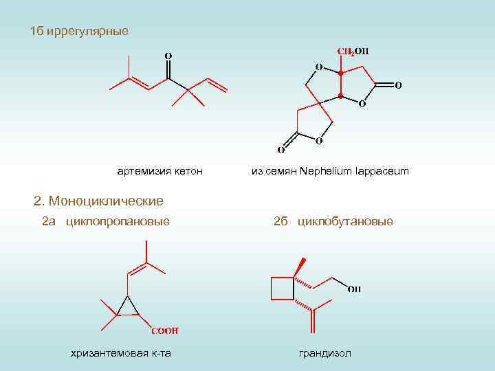 1 б иррегулярные артемизия кетон из семян Nephelium lappaceum 2. Моноциклические 2 а циклопропановые