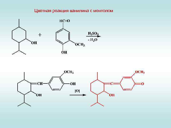 Цветная реакция ванилина с ментолом 