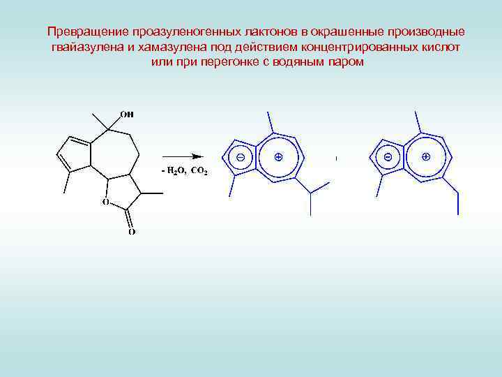 Превращение проазуленогенных лактонов в окрашенные производные гвайазулена и хамазулена под действием концентрированных кислот или