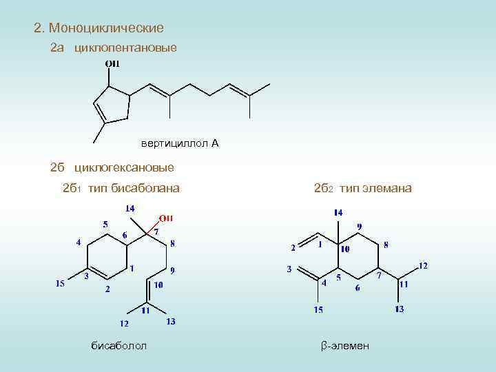 2. Моноциклические 2 а циклопентановые вертициллол А 2 б циклогексановые 2 б 1 тип