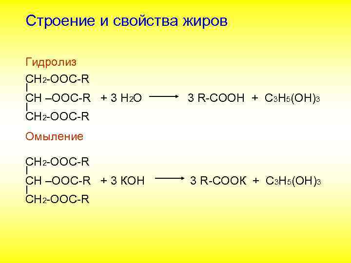 Строение и химические свойства жиров. Химические свойства жиров кислотный гидролиз.