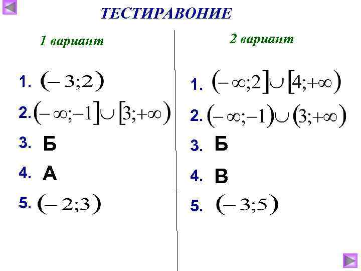 ТЕСТИРАВОНИЕ 2 вариант 1. 1. 2. 3. 4. 5. Б А 3. Б 4.