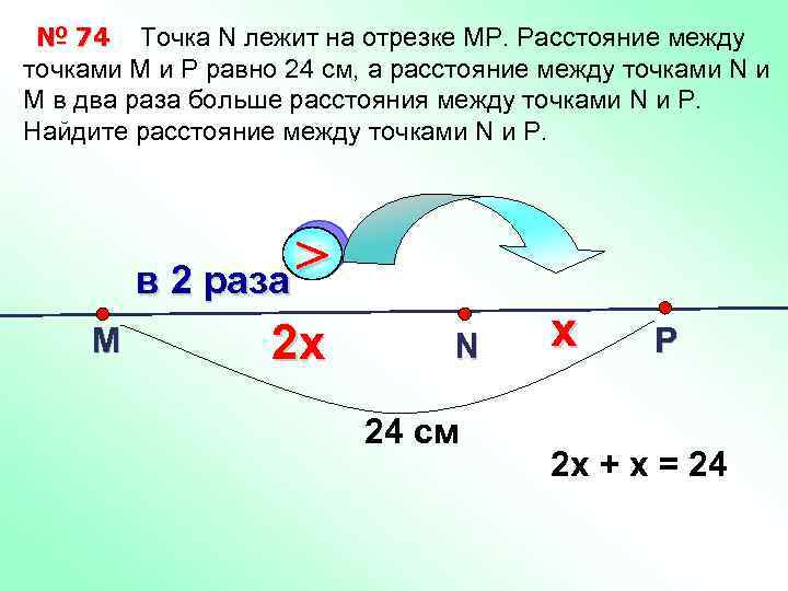 № 74 Точка N лежит на отрезке МР. Расстояние между точками М и Р