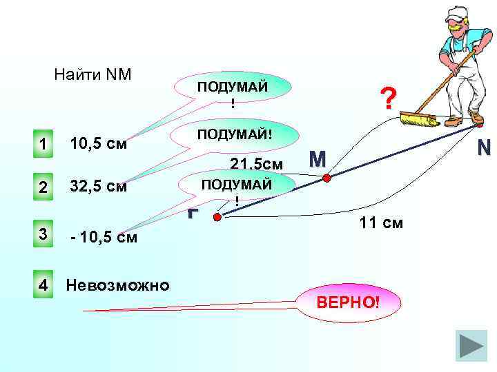 Найти NМ 1 10, 5 см ПОДУМАЙ ! ПОДУМАЙ! 21, 5 см 2 32,