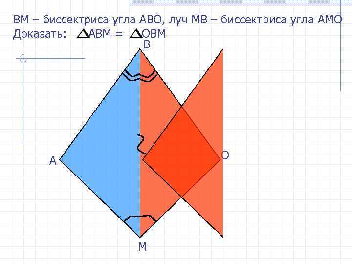 ВM – биссектриса угла АВО, луч МВ – биссектриса угла АМО Доказать: АВМ =