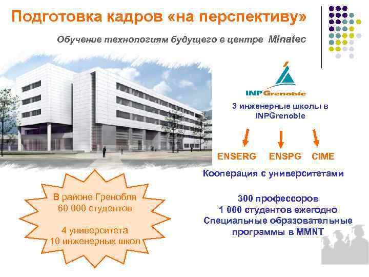 Подготовка кадров «на перспективу» Обучение технологиям будущего в центре Minatec 3 инженерные школы в