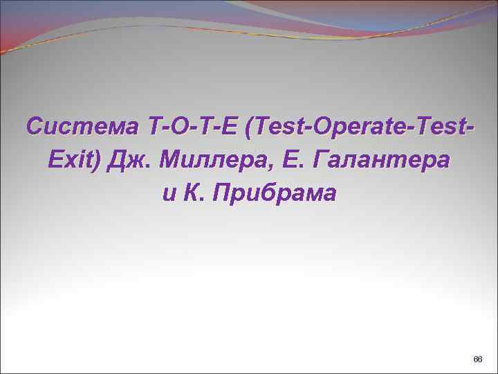 Система Т-О-Т-Е (Test-Operate-Test. Exit) Дж. Миллера, Е. Галантера и К. Прибрама 66 
