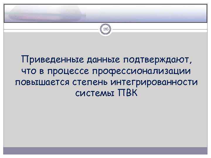 26 Приведенные данные подтверждают, что в процессе профессионализации повышается степень интегрированности системы ПВК 