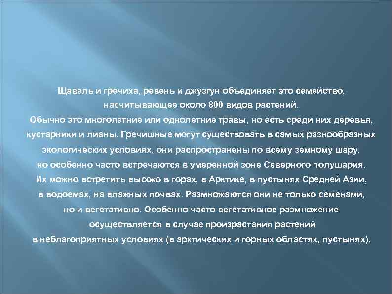 Щавель и гречиха, ревень и джузгун объединяет это семейство, насчитывающее около 800 видов растений.