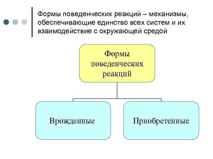 Формы поведенческих реакций – механизмы, обеспечивающие единство всех систем и их взаимодействие с окружающей