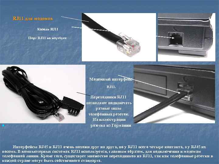 RJ 11 для модемов Кабель RJ 11 Порт RJ 11 на ноутбуке Модемный интерфейс