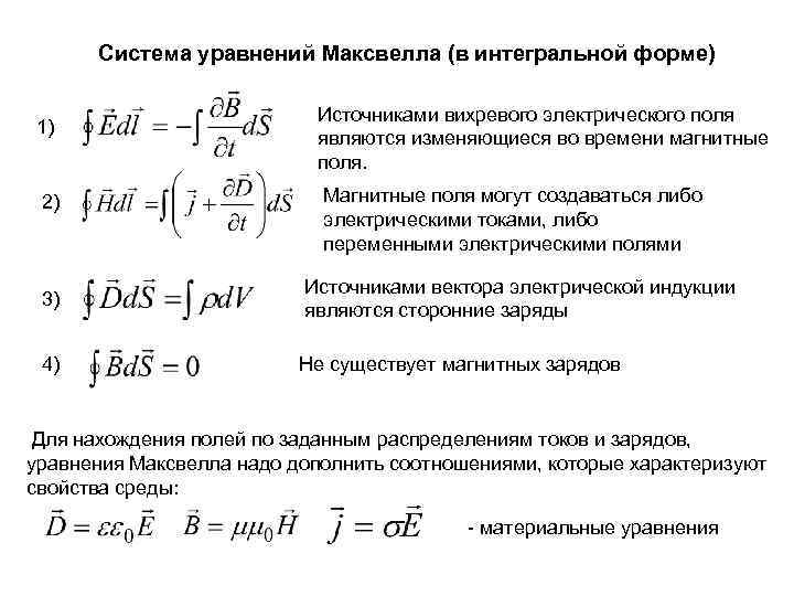 Полная система уравнений максвелла в интегральной форме