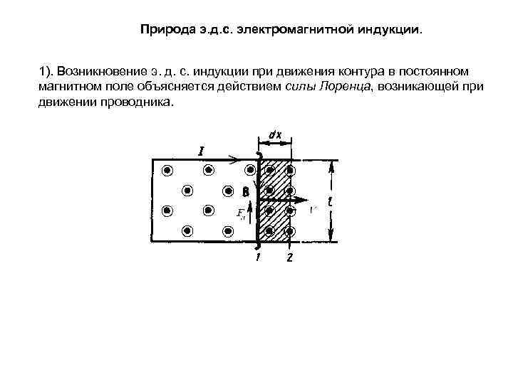 Природа э. д. с. электромагнитной индукции. 1). Возникновение э. д. с. индукции при движения