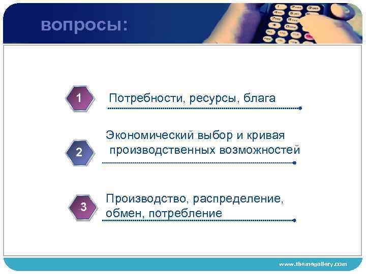 вопросы: 1 Потребности, ресурсы, блага 2 Экономический выбор и кривая производственных возможностей 3 Производство,